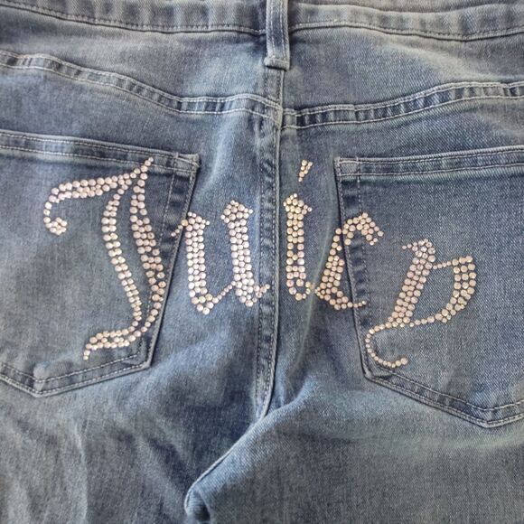 Juicy Couture Jeans Sz 11/30 'Lunita' Blue Denim Flare Leg Rhinestone Butt Y2K - Picture 3 of 7